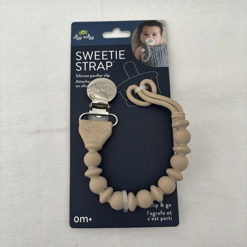 Itzy Ritzy Beige‎ Sweetie silicone Pacifier Strap earth tone tan Baby